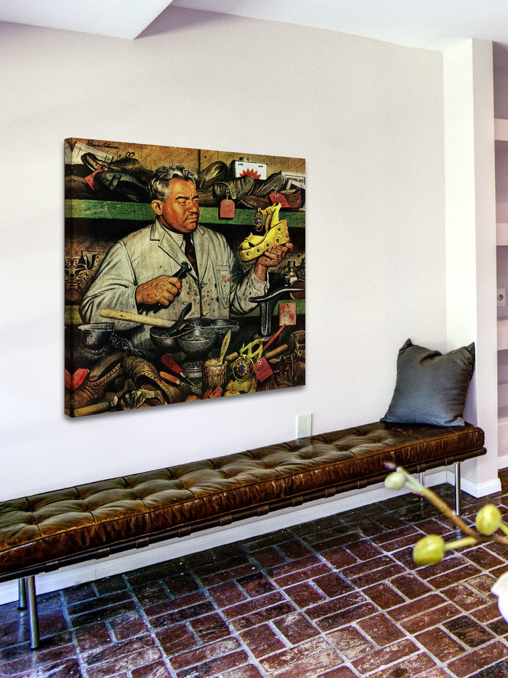 "Shoe Repairman" Painting Print on Canvas by Stevan Dohanos