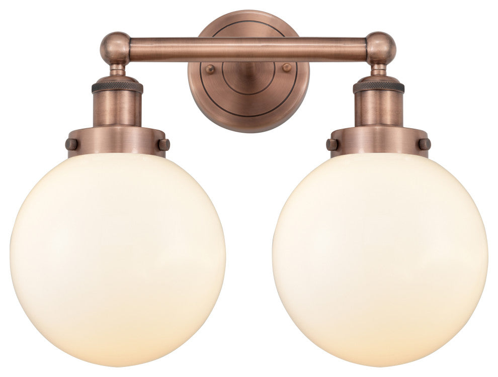 Edison Large Beacon 2-Light 16" Vanity Light, Antique Copper, Matte White Shade