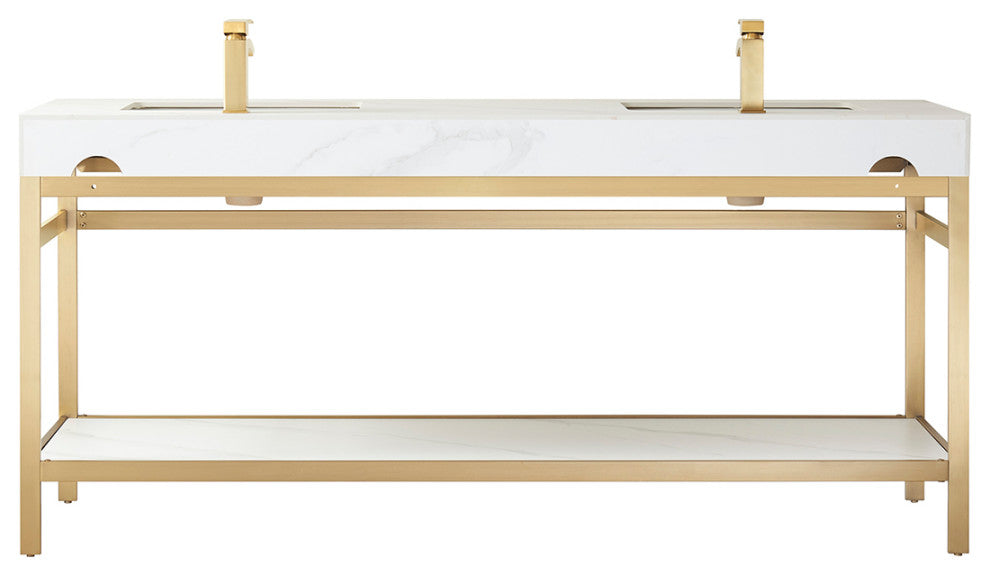 Funes Bath Vanity without Mirror, Brushed Gold Hardware, 72'', White Stone Top