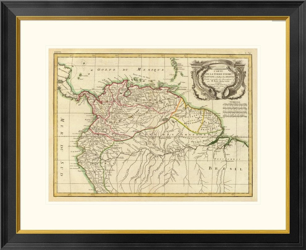 "Terre Ferme, Guyane, Amazones, 1785"  by Rigobert Bonne, 32x26"