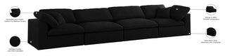 Serene Linen Textured Fabric Deluxe Comfort 4-Piece Modular Sofa, Black