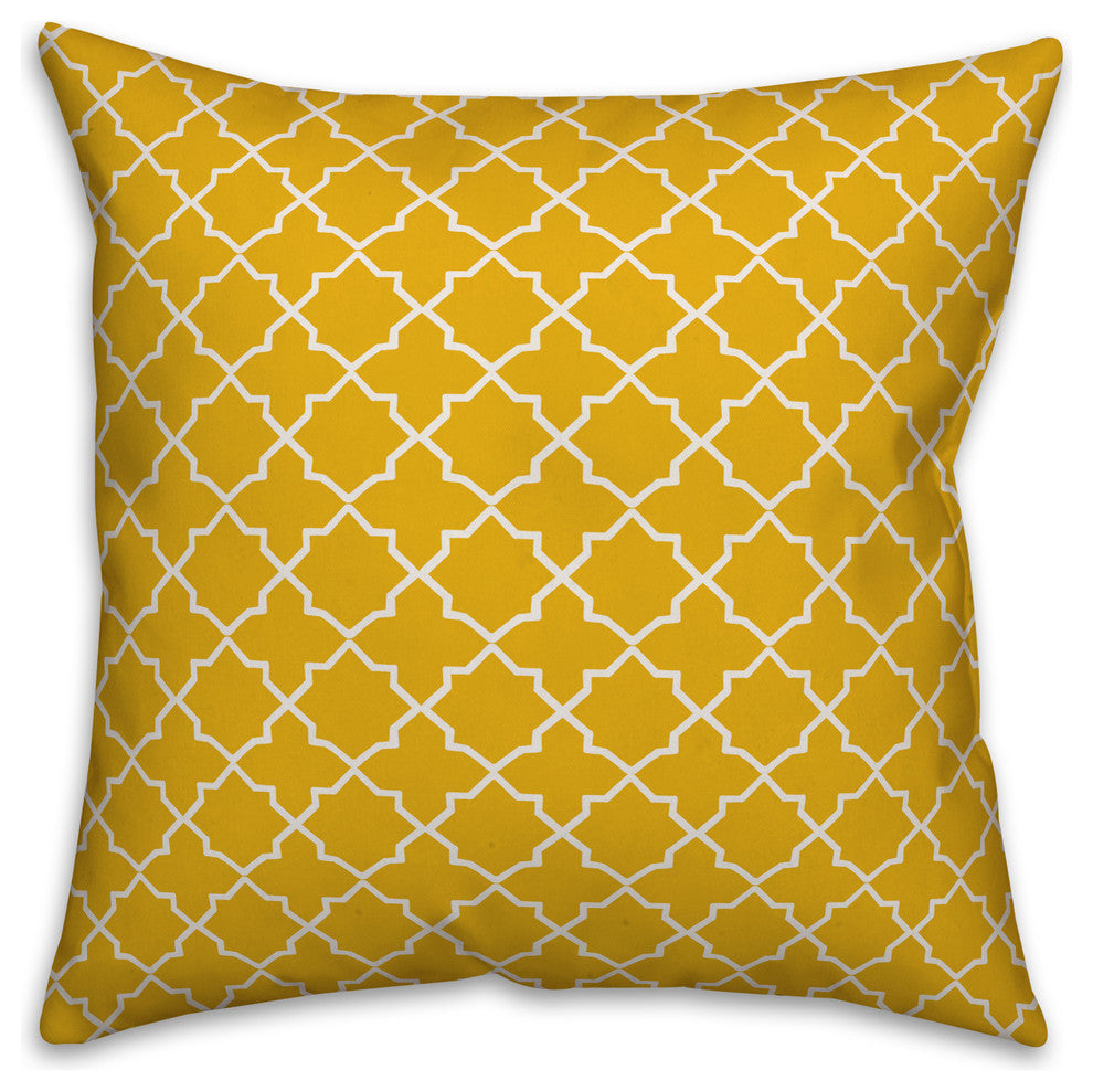 Yellow and White Quatrefoil 20x20 Throw Pillow