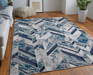 Weave & Wander Armada Modern Navy Blue/Beige Rug, 5'x8'