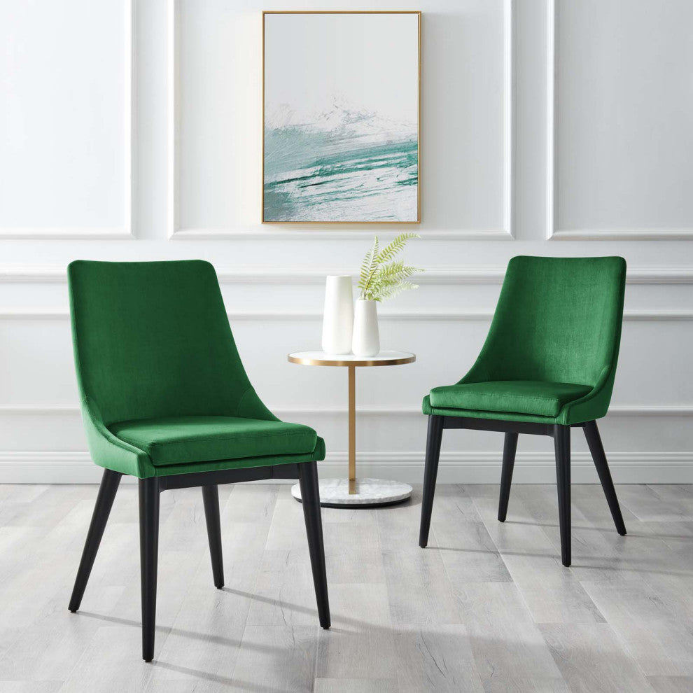 Viscount Accent Performance Velvet Dining Chairs, Set of 2, Emerald