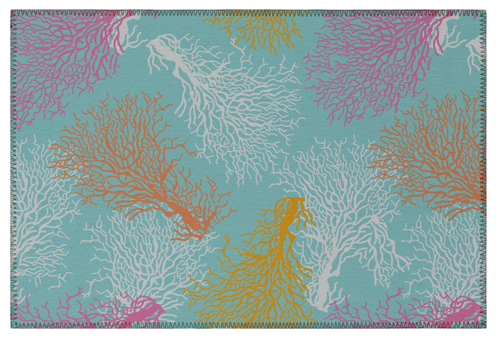 Indoor/Outdoor Seabreeze SZ3 Teal Machine Washable 1'8" x 2'6" Rug