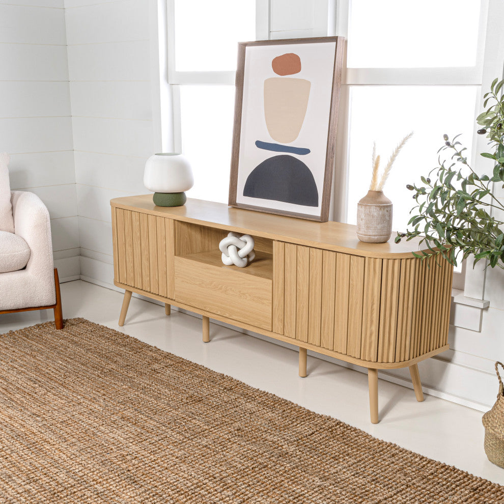 Curved TV Stand, Drawer, Storage Doors Fits TVs up to 75 in, Cable Management