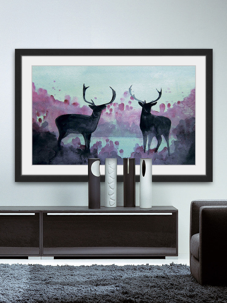 "Watercolor Moose" by Christine Lindstrom Framed Painting Print, 30x20