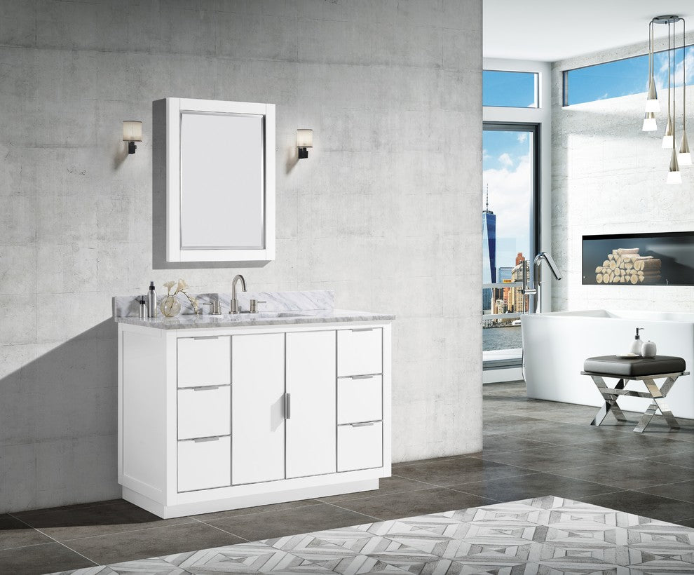 Avanity Austen 48" Vanity Only, White With Brushed Silver Hardware