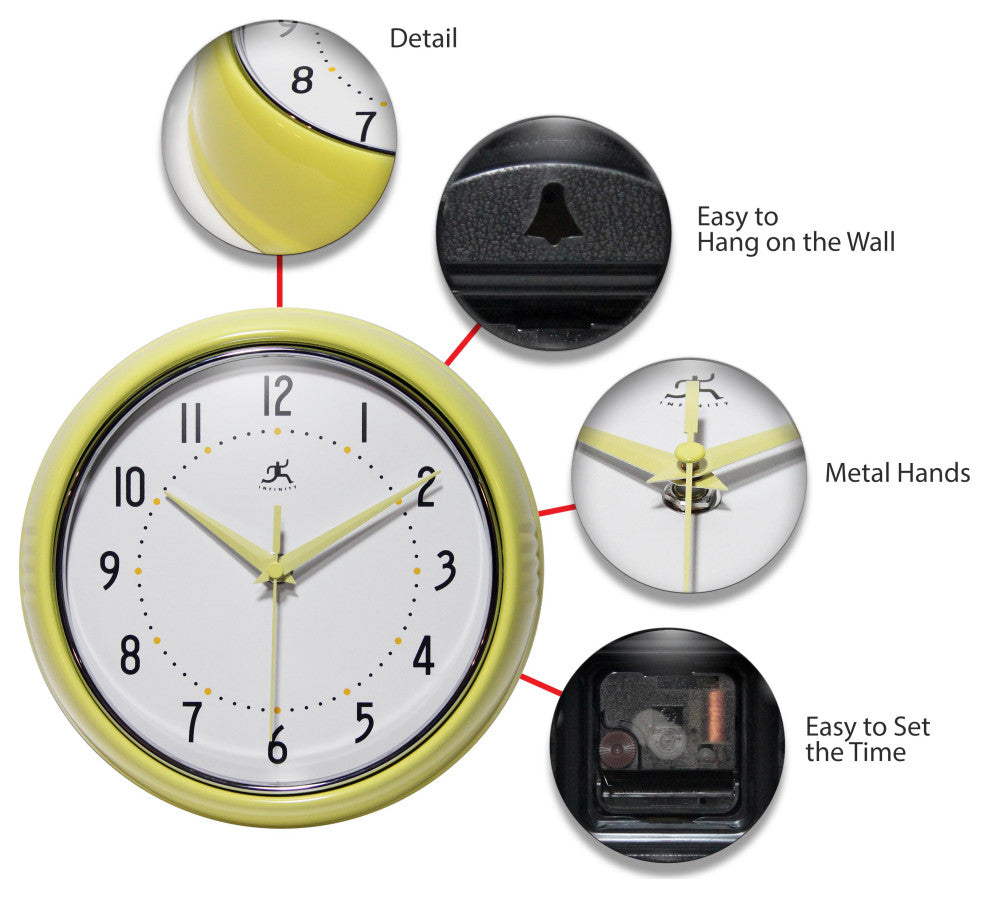 Infinity Instruments Retro Kitchen Vintage 50s Wall Clock, Aura
