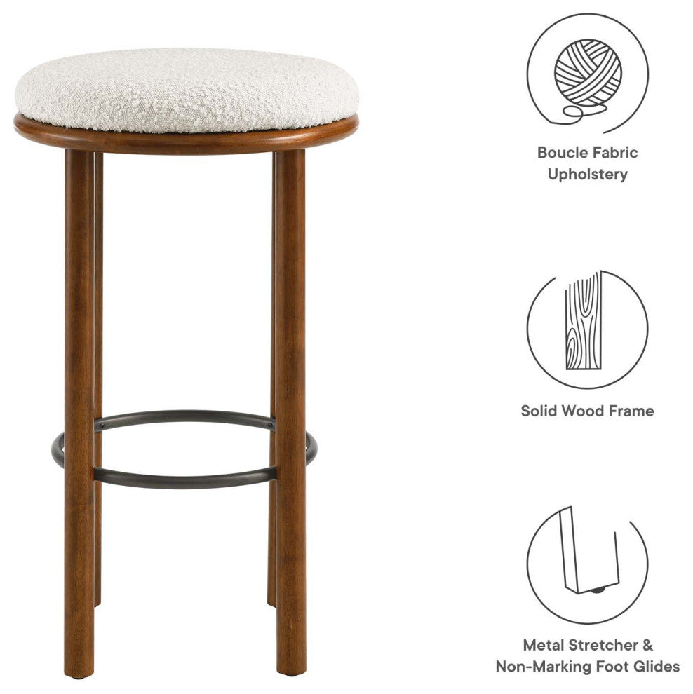 Fable Boucle Fabric Bar Stools - Set of 2 - Walnut Ivory