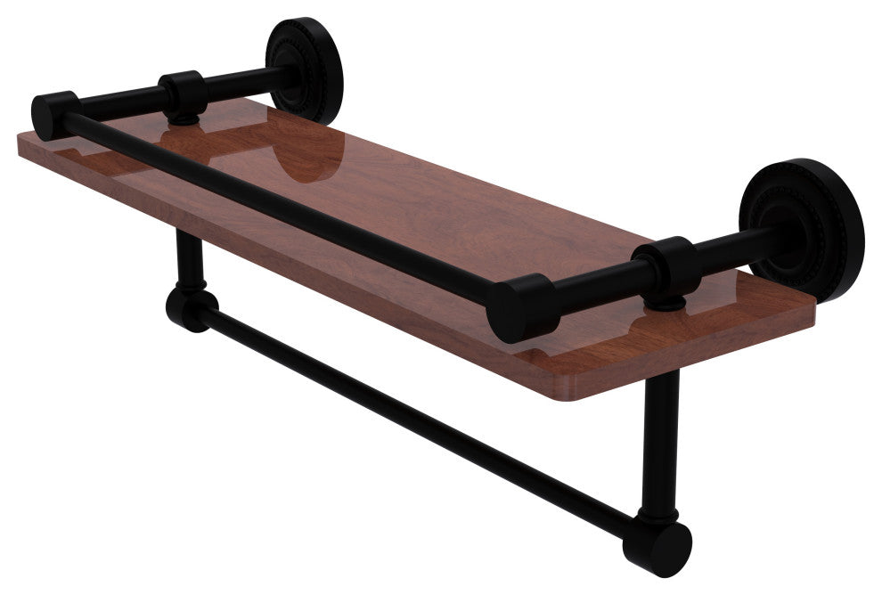 Dottingham 16" Wood Shelf with Gallery Rail and Towel Bar, Matte Black