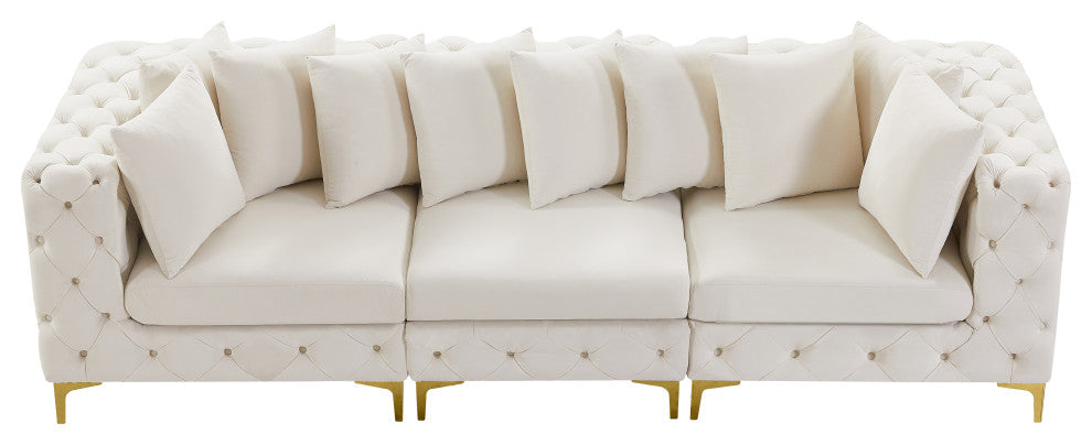 Tremblay Velvet Upholstered 3-Piece Modular Sofa, Cream