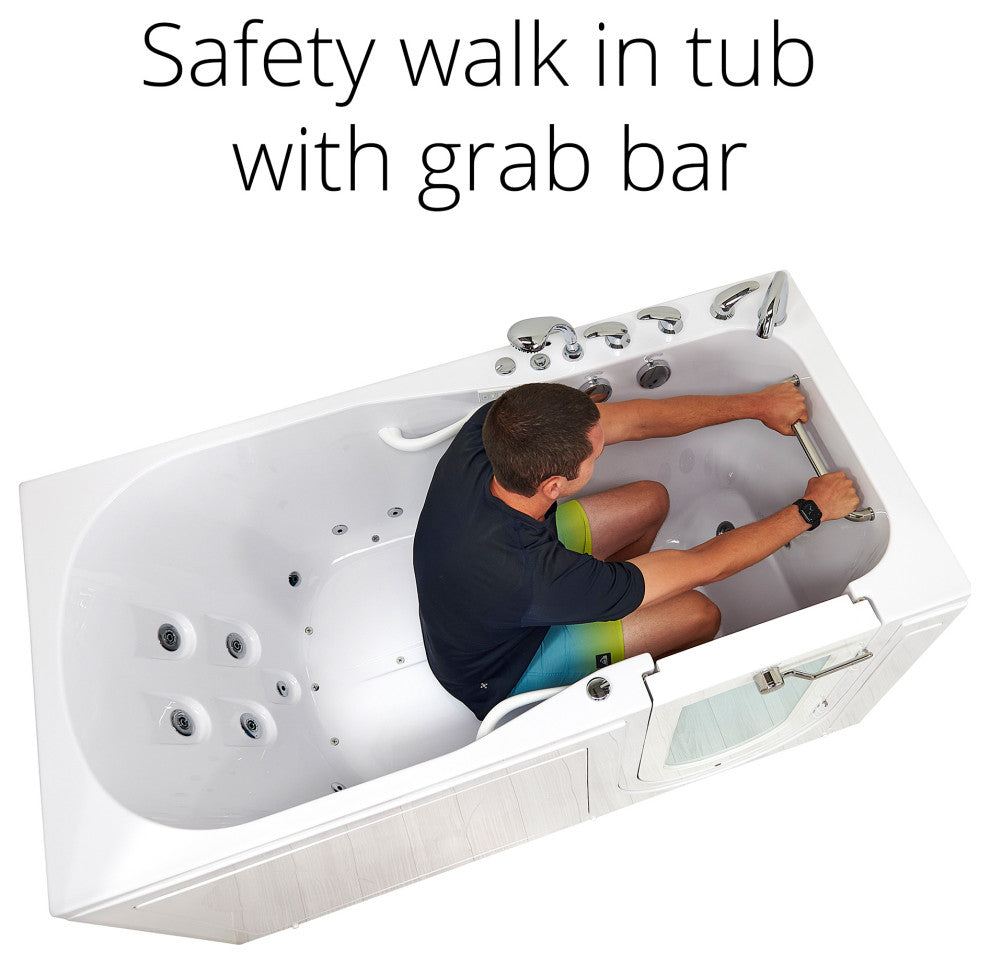 Ella Shak 36"x72" Air + Hydro + Foot Massage Walk-In tub, Outward Door, 2 Drains, 5 Piece Fast Fill Faucet, Right Drain