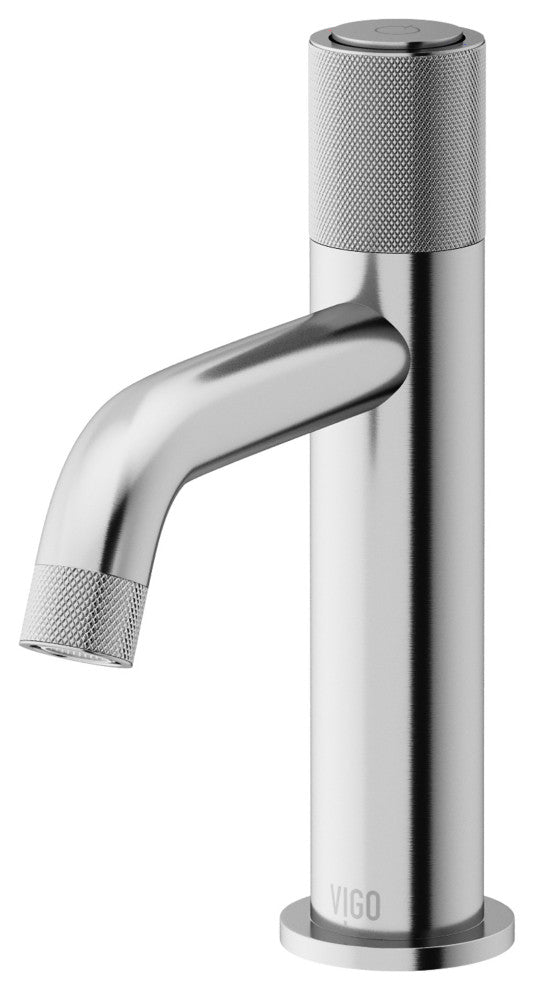 VIGO Apollo 8" H Button Operated Single Hole Bathroom Faucet, Brushed Nickel, Without Extras
