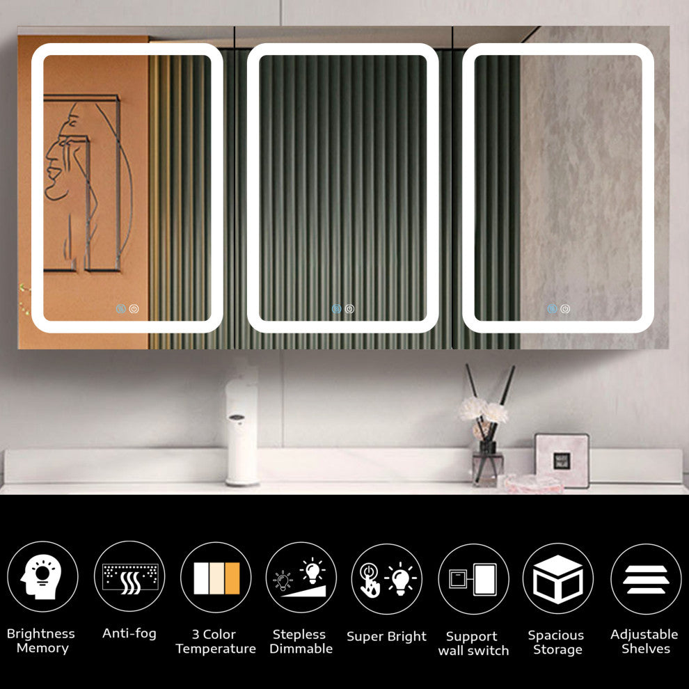 60" W x 30" H Aluminum Surface Mount Medicine Cabinet, Shelves