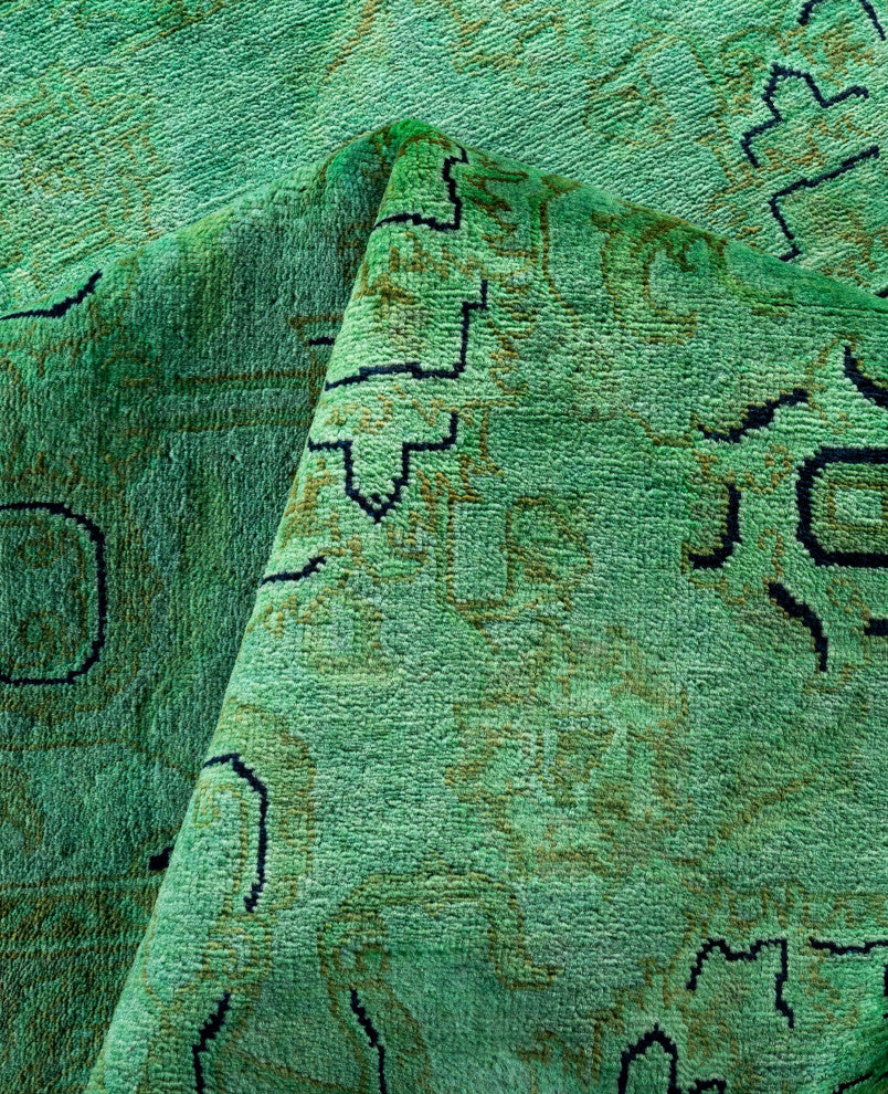 Overdyed One-of-a-Kind Hand-Knotted Area Rug Green, 8' 1" x 10' 3"