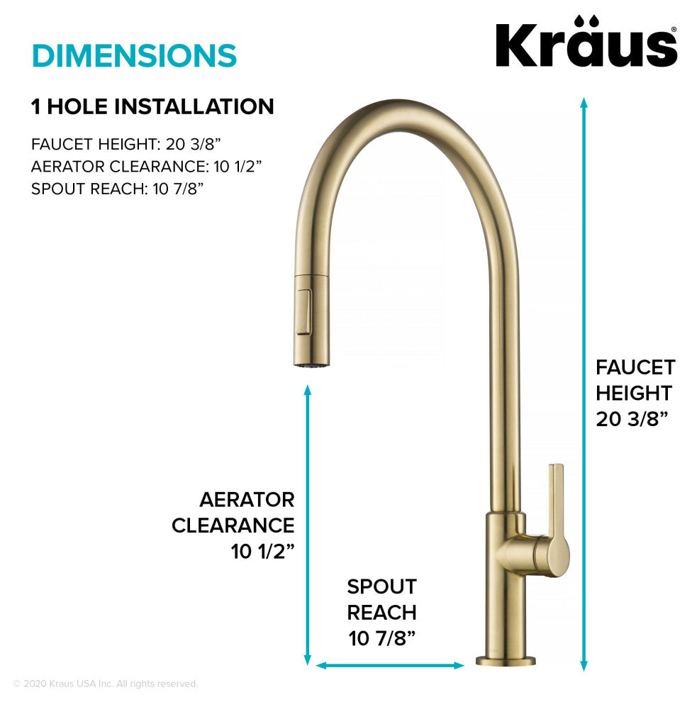 Oletto Pull-Down 1-Hole Kitchen Faucet, Spot Free Antique Champagne Bronze