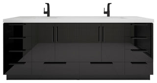 Carla 84" Freestanding Bathroom Vanity With Double Sink, Gloss Black