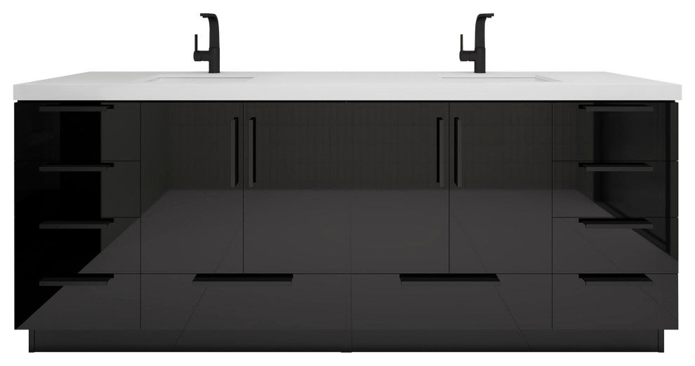 Carla 84" Freestanding Bathroom Vanity With Double Sink, Gloss Black
