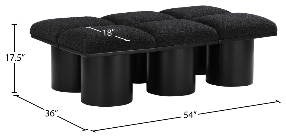Pavilion Boucle Fabric Upholstered 6-Piece Modular Bench, Black, Black Finish