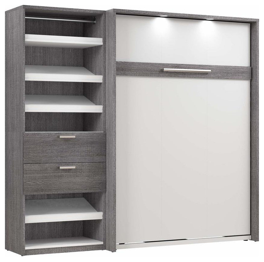 Cielo Full Murphy Bed with Closet Organizer (89W) in Bark Gray and White