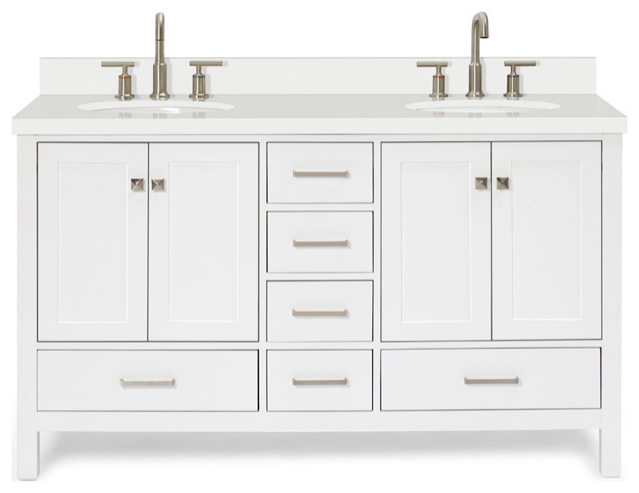 ARIEL Cambridge 61" Double Oval Sink Bathroom Vanity White With Quartz Top
