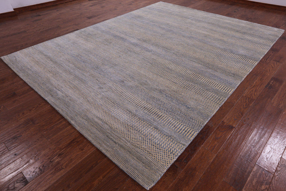 9' 0" X 12' 1" Savannah Grass Wool and Silk Handmade Rug Q11994