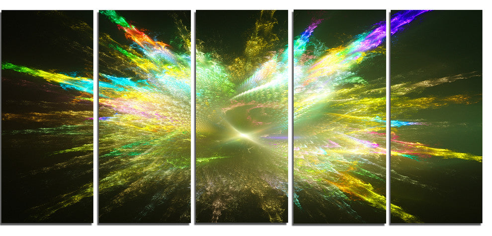 Fractal Explosion of Paint Drops, Abstract Canvas Art Print, 60"x28", 5 Panels