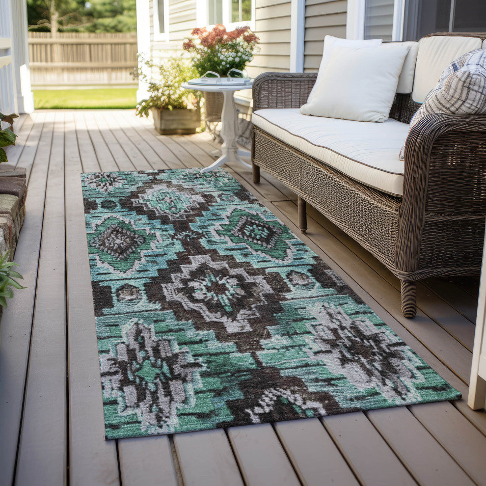 Machine Washable Indoor/Outdoor Chantille ACN1891 Teal 2'3" x 7'6" Runner Rug