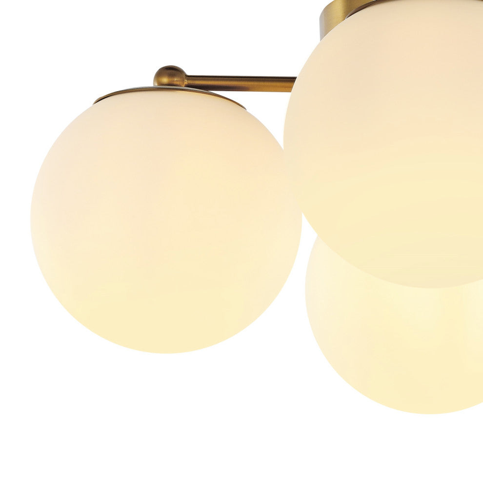 Orly 18" 4-Light Bohemian Farmhouse LED Semi Flush Mount, Brass Gold/White