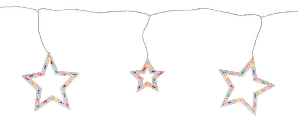 100 Multi-Color Star Shaped Mini Icicle Christmas Lights, 7', White Wire