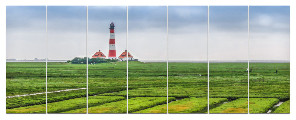 Westerheversand Lighthouse Panorama, Landscape Canvas Print, 83"x32", 7 Panels