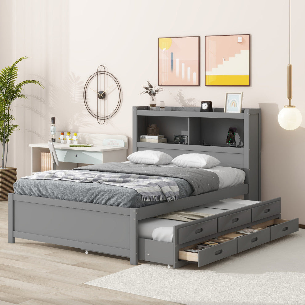 Gewnee Full Size platform bed with trundle
