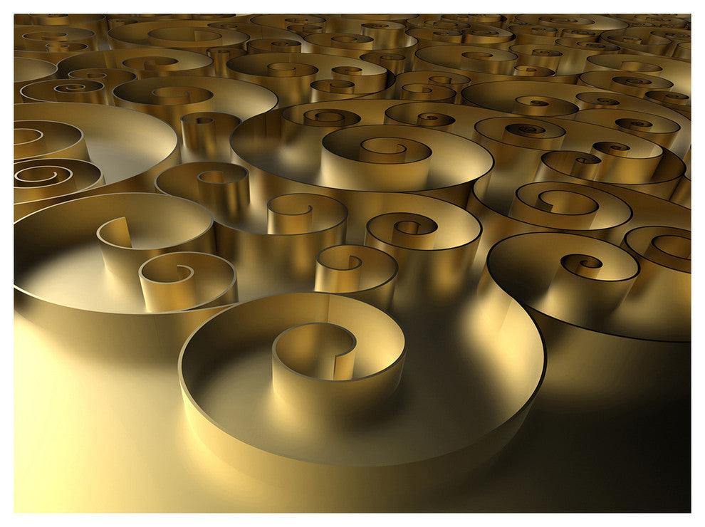 Golden Curly Abstract 3D Design, Abstract Canvas Art Print, 40"x30"