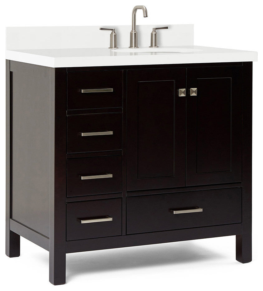 ARIEL Cambridge 37" Right Offset Oval Sink Espresso Vanity Carrara Marble Top