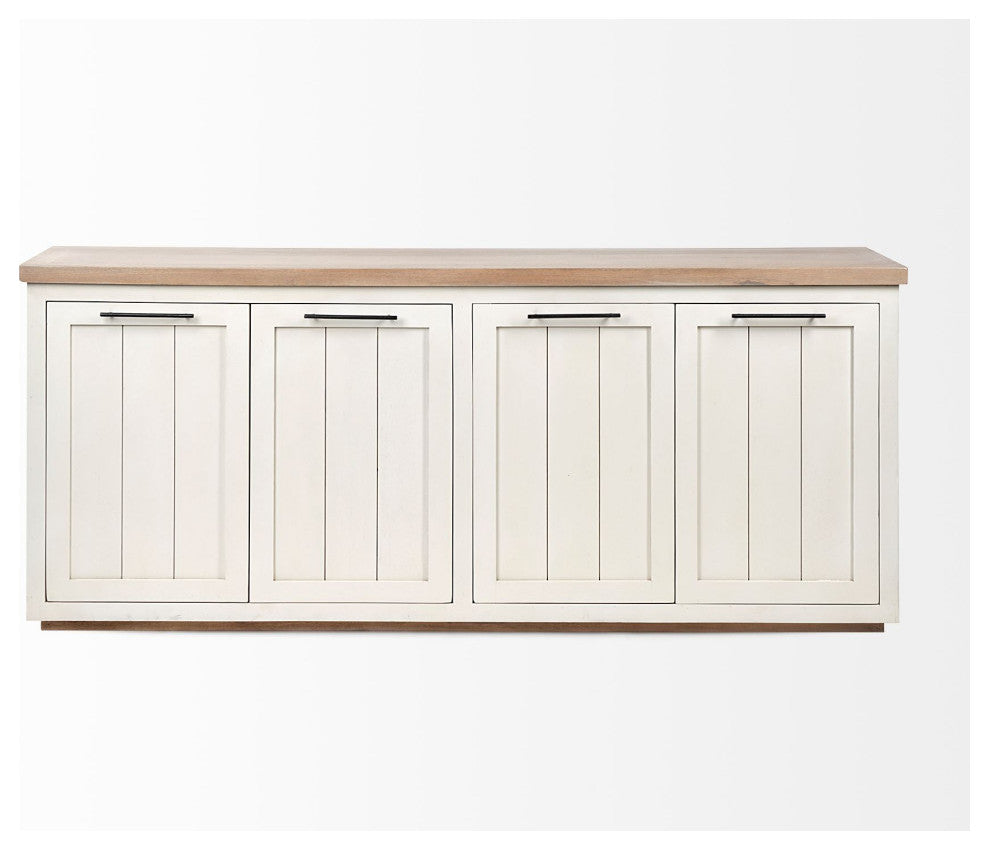 Fairview III Solid Wood Brown Top, White Frame 4 Cabinet Door Sideboard
