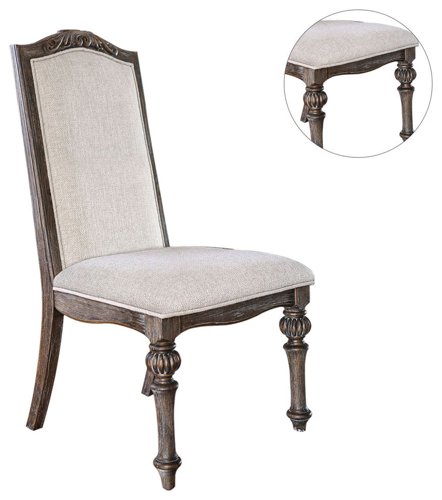 Set of 2 Padded Side Chairs, Rustic Natural Tone/Ivory