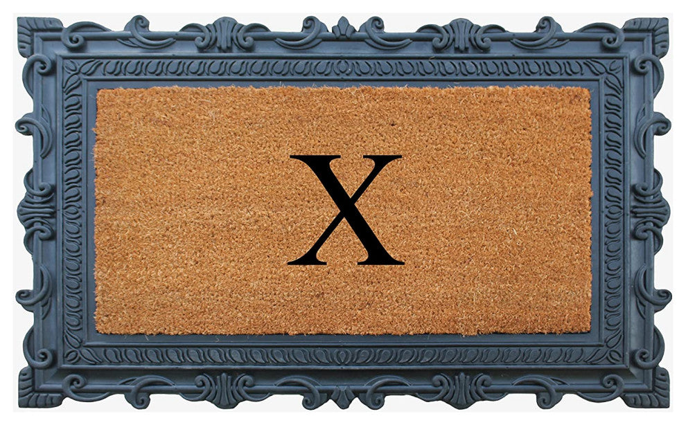 Carson Black/Beige Rubber And Coir 24"x36", Monogrammed Doormat, X