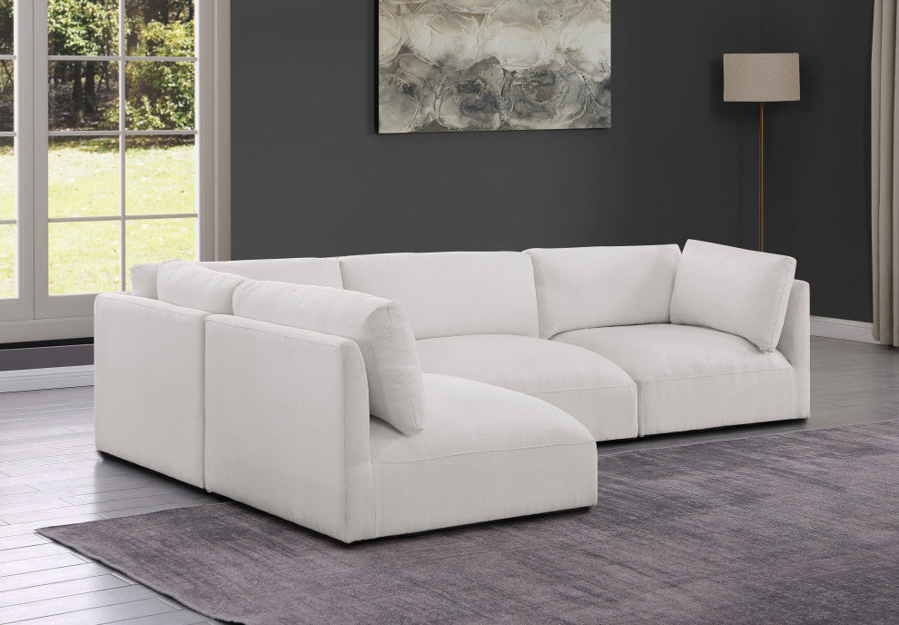 Ease Fabric Upholstered L-Shaped Modular Sectional, Cream, 4 Piece: 2 Corner, 2 Armless