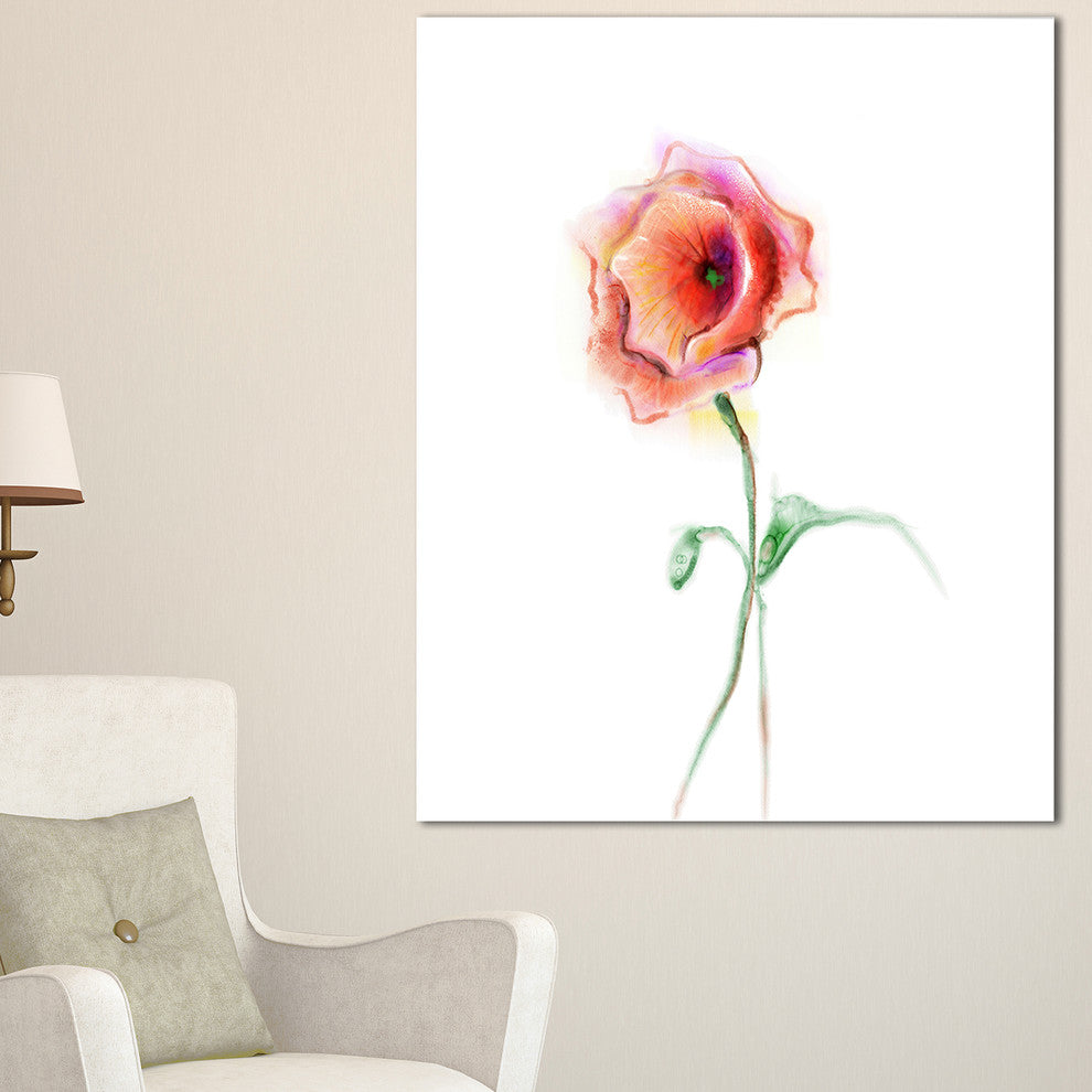 "Red Poppy Flower With Green Leaves" Flower Canvas Wall Art, 16"x32"