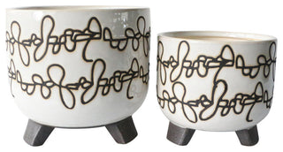 Ceramic 6/8" Scribble Footed Planter, Beige