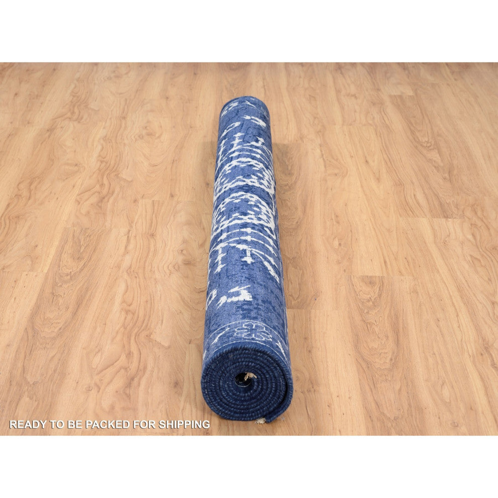 Tone On Tone Tabriz Hand Knotted Wool and Silk Blue Oriental Rug, 6'0" x 8'10"