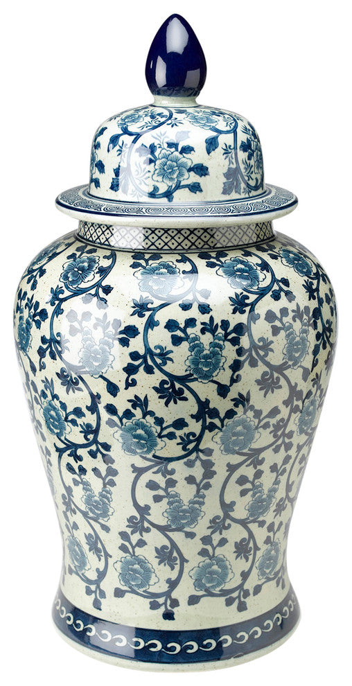 24" Antiqued Pale Green and Blue Jar With Lid
