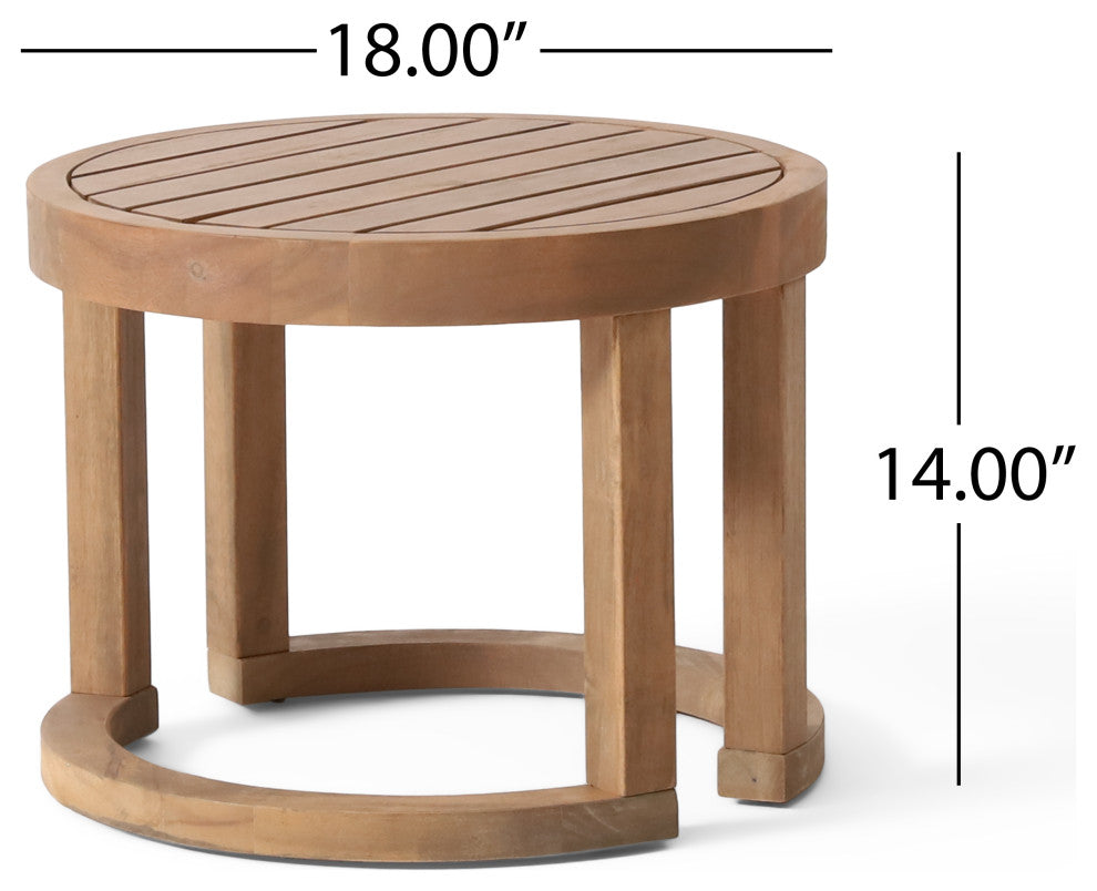 Aston Outdoor Acacia Wood 3 Piece Chat Set With Cushions, Beige and Brown Wash