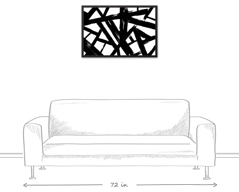 Shattered Black and White Abstract 20x30 Black Framed Canvas