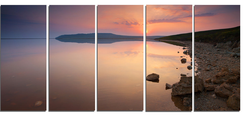 Beautiful Sunrise over Tranquil Sea, Seashore Canvas Print, 60"x28", 5 Panels