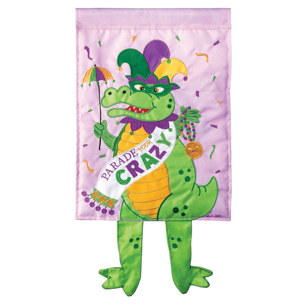 Flag  Double Applique  Mardi Gras Alligator Polyester Garden