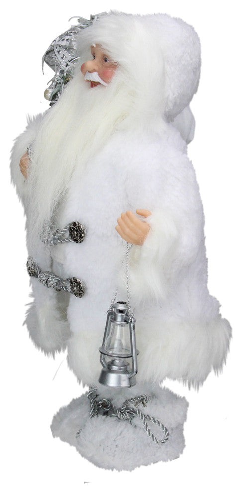 12" White and Silver Santa In With Lamp and Bag