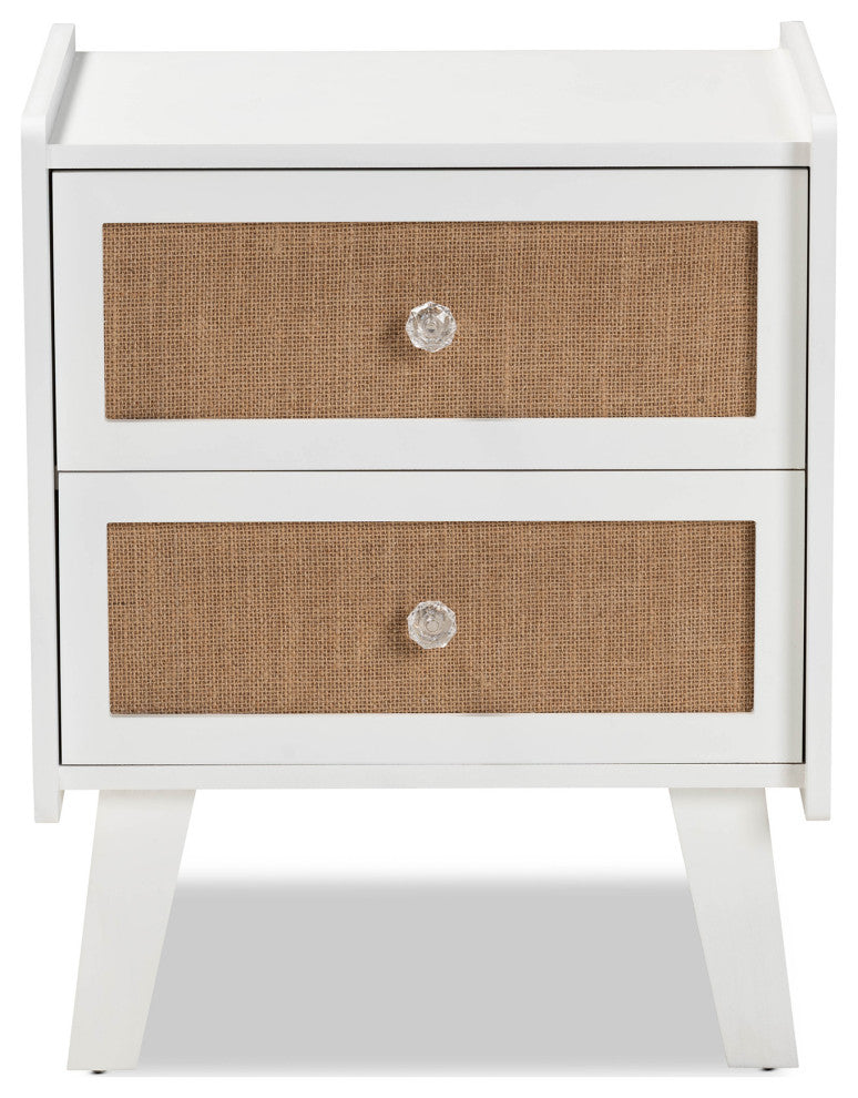Zanna Transitional Oak Brown Rattan and White 2-Drawer Nightstand