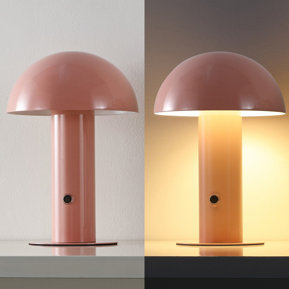 Boletus 10.75" Rechargeable/Cordless Iron Integrated Mushroom Table Lamp, Pink